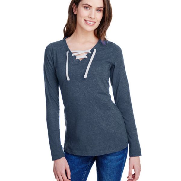 Ladies' Long Sleeve Fine Jersey Lace-Up T-Shirt Thumbnail