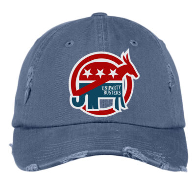 Truth-a-ganda Uniparty Busters logo on distressed cotton ball cap - Distressed Cap Thumbnail