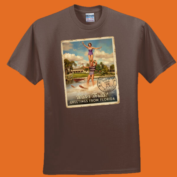 Winter Haven Skier Couple Post Card Vintage Truth-a-agnda Tee Thumbnail